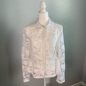 New INC Bright White Floral Mix Blouse. M